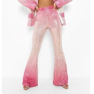 Pink Sequin Flared Pants